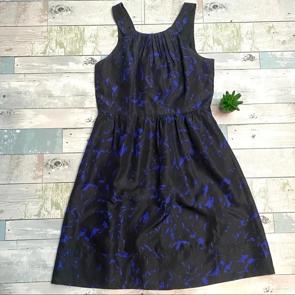 J. Crew Black Dress with Blue Abstract Print